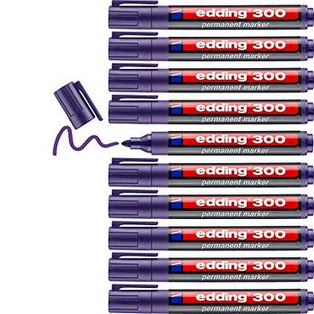 Edding 300 Marcador Permanente - Violeta - 10 Rotuladores- Punta Redonda 1,5-3 Mm - Resistente Al Agua, De Secado Rapido, Rotuladores Indelebles - Para Carton, Plastico, Vidrio, Madera, Metal