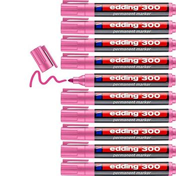 Edding 300 Marcador Permanente - Rosa - 10 Rotuladores- Punta Redonda 1,5-3 Mm - Resistente Al Agua, De Secado Rapido, Rotuladores Indelebles - Para Carton, Plastico, Vidrio, Madera, Metal