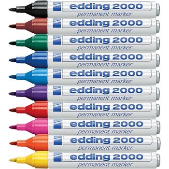 Edding 2000 C Marcador Permanente - Multicolor - 10 Rotuladores Universales - Punta Redonda 1,5-3mm - Indeleble De Secado Rapido - Resistente Al Agua Y A Los Borrones - Carton, Plastico, Madera, Metal