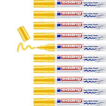 Eddingâ 750 Marcador De Tinta Opaca Brillante - Amarillo - X10 - Punta Redonda 2-4 Mm - Rotuladores Brillante Efecto Lacado Para Vidrio, Piedras, Madera, Plastico, Papel - Color Permanente