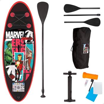 Tabla De Paddle Surf Hinchable Para Niños Diseño Marvel Avengers John 213x71x10 Cm, Negro Y Rojo