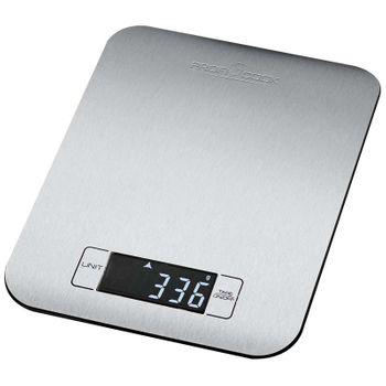 Báscula De Cocina Digital Extraplana, Acero Inox., Precisión 1gr, Hasta 5 Kg, Función Tara Plata  Proficook Kw 1061