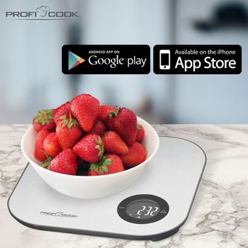 Báscula De Cocina Inteligente Bluetooth Con App, Precisión 1g, Hasta 5 Kg, Acero Inoxidable Plata  Proficook Kw 11158