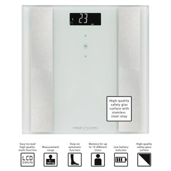 Báscula De Baño Inteligente, Análisis Corporal 8 Funciones, Alta Precisión, Acero Inox. Y Vidrio Blanco  Proficare Pw 3007