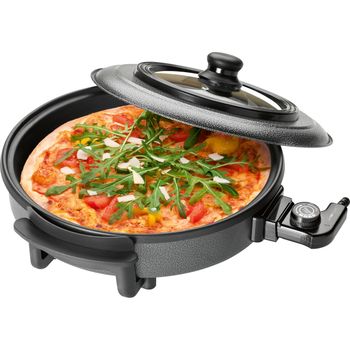 Sartén Eléctrica, Especial Pizza, 36 Cm, Tapa Cristal, Antiadherente, Termostato Ajustable, 3,5cm Negro 1500w Clatronic Pp 3402