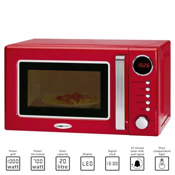 Clatronic Mwg 790 - Microondas Con Grill Retro 20 Litros, 700/1000w, Display Digital, Timer, Color Rojo