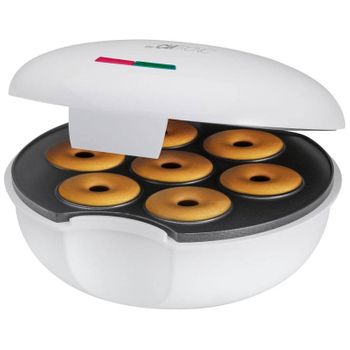 Máquina Hacer Donuts, Rosquillas, Antiadherente, 7  Donuts, 2 Lamparas Control, Asa Aislamiento Blanco 900w Clatronic Dm 3495