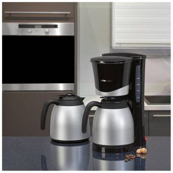 Cafetera De Goteo, 2 Jarras Térmicas, 8 A 10 Tazas 1 L, Filtro Extraíble, Válvula Antigoteo Negro/plata 870w Clatronic Ka 3328