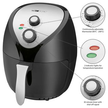 Freidora Sin Aceite Por Aire Caliente, 3,6l, Termostato Temporizador 30m, Fríe Forma Saludable Negro/gris 1400w Clatronic Fr 3699 H