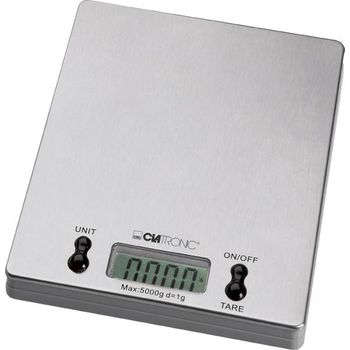 Báscula De Cocina Digital Extraplana, Acero Inox., Precisión 1gr, Hasta 5 Kg, Función Tara Plata  Clatronic Kw 3367