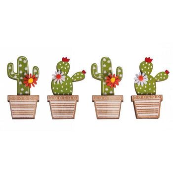 4 Pegatinas De Madera Cactus 6,5 Cm