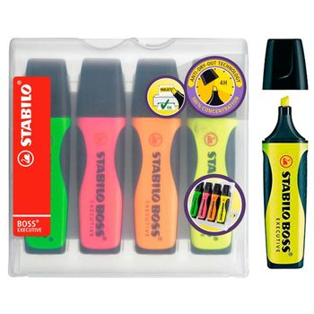 Stabilo Executive - Estuche Con 4 Rotuladores Fluorescentes (amarillo, Verde, Naranja Y Rosa)