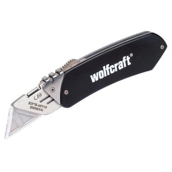 Wolfcraft 4124000 - 1 Navaja De Aluminio Para Ocio Con Cuchilla Retráctil, Clip Para Cinturón, Sistema Para Bloquear La Hoja