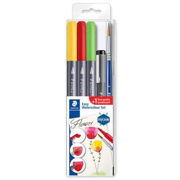 Staedtler Design Journey 3001stb5-2 - Easy Watercolour Set. Estuche Con 3 Rotuladores Doble Punta, 1 Pigment Liner Y 1 Pincel. Regalo De Punto De Libr