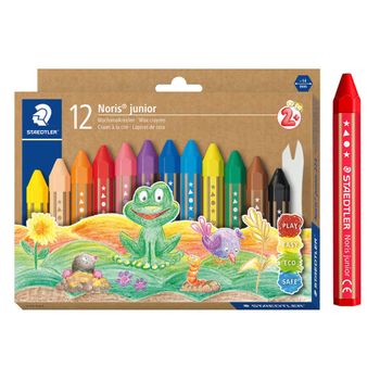 Staedtler Noris Junior 224 C12 - Crayones De Cera Gruesos Para Niños, 12 Colores Surtidos En Caja De Cartón.