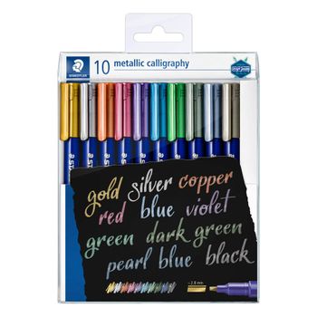 Staedtler 8325 Tb10 - Estuche Con 10 Rotuladores Metálicos Para Caligrafía, Colores Surtidos