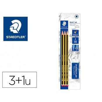 Staedtler Noris - (pack 3 Unids) Lapices De Grafito Nº2 Hb + 1 Goma De Borrar De Mars Plastic