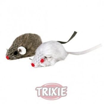 Ratón Peluche Con Cascabel, 5 Cm, 2 Uds, Bl./gris