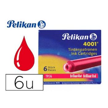 Tinta Estilografica Pelikan Tp6 Rojo Caja De 6 Cartuchos