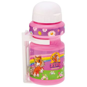 Bidón Filly Unicornio Con Soporte, Violeta, Tapa Blanca 300 Ml