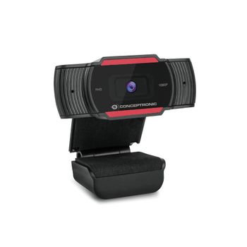 Amdis 1080p Full Hd Webcam With Microphone Camara Web 1920 X 1080 Pixeles Usb 2.0 Negro, Rojo