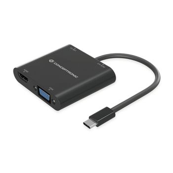 Conceptronic Donn09b Adaptador De Cable De Vídeo 0,2 M Usb Tipo C Hdmi + Vga (d-sub) + Usb Type-a + 3.5mm Negro