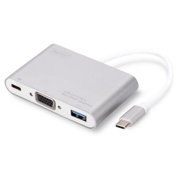 Conversor Adaptador Gráfico Usb-c A Vga Con Usb Y Jack De Carga, Digitus Da-70839 Podrá Añadir Una Pantalla Adicional A Su Pc.