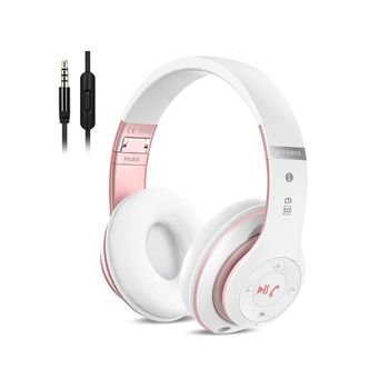 Auriculares Intrauditivos Bluetooth Inalámbricos Plegables De Alta Fidelidad Con Control De Volumen De Micrófono Incorporado Fm Rosa Veanxin