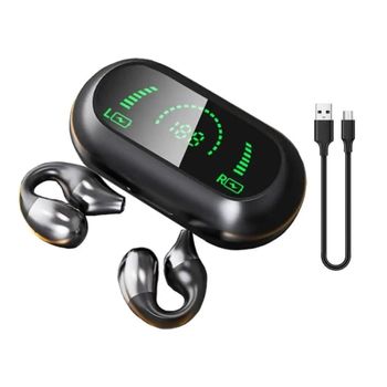 Auriculares Intrauditivos Bluetooth 5.2 Oreja Abierta Hd Estéreo Clip Cancelación De Ruido Control Táctil Micrófono Pantalla Led Negro Veanxin