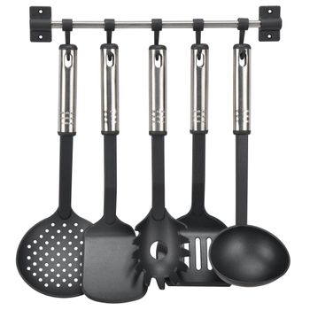 Set De Utensilios De Cocina 6 Piezas Metal Negro Y Plateado Hi