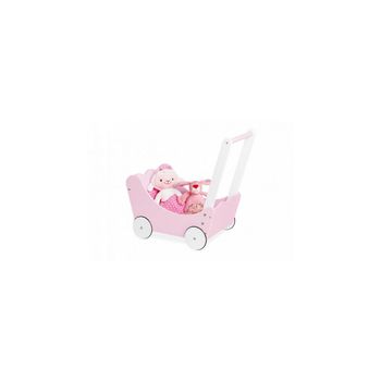 Coche De Muñecas Pinolino Jasmine Completo 4 Piezas Lacado Mdf Rosa Y Lacado Blanco