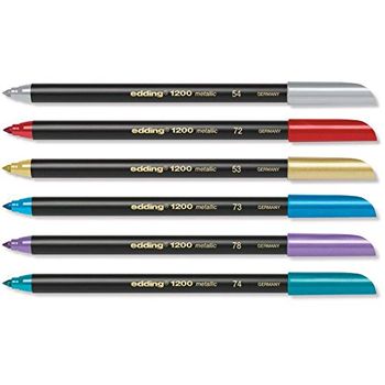 Edding 6 Unidades De 1200 Rotuladores Especiales Para Escribir, Pintar Y Marcar Para Letras A Mano, Ancho De Trazo De 1 Mm, Oro Metã¡lico, Plata, Rojo, Azul, Verde, Morado