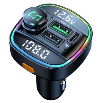 Transmisor Fm Modulador Luz Colorida Qc3.0 Pd 20w Carga Súper Rápida Usb Cargador De Automóvil Manos Libres Bluetooth Car Kit (negro)