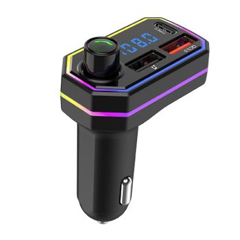 Transmisor Fm Para Automóvil Luz Colorida Tipo C Qc3.0 Cargador Usb Para Automóvil Reproductor De Mp3 Bluetooth 5.0 Kit Manos Libres Para Automóvil Modulador Fm (negro)