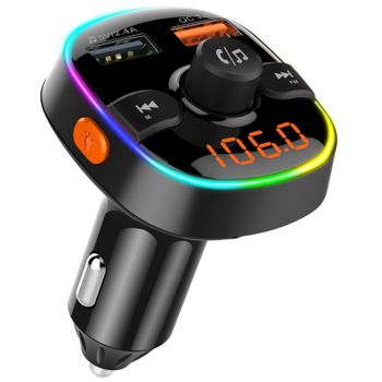Bluetooth 5.0 Car Kit Manos Libres Estéreo Audio Car Mp3 Reproductor De Música Qc3.0 Cargador De Coche Usb De Carga Rápida Transmisor Fm (negro)