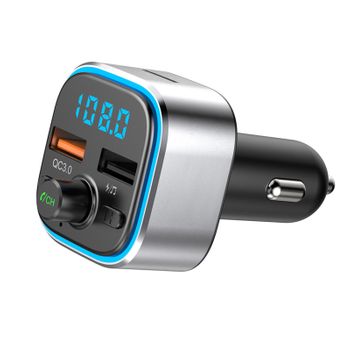 Transmisor Fm Bluetooth 5.0 Kit De Coche Manos Libres Reproductor De Música Mp3 Con Luz De Anillo Ambiental Qc3.0 Cargador Usb De Carga Rápida (negro)