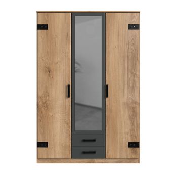 Armario 2 Puertas Decoración Roble 1 Puerta Espejo Y 2 Cajones - H198 Cm