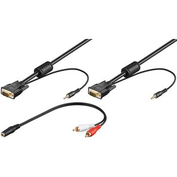 Cable Vga De 3 Metros Con Audio Jack Y Adaptador Rca Stereo 3,5 Color Negro Hq 93969