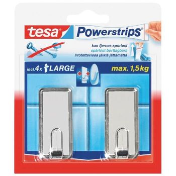 Tesa 2 Ganchos Rectangulares + 4 Powerstrips - Chrome