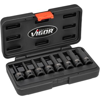 Vigor V7019 Juego De Llave Vaso Destornillador De Impacto Para Perfil Allen ∙cuadrado Hueco 1/2 Pulgadas (12,5 Mm) ∙ Perfil De Hexágono Interior ∙ 5 – 19 ∙ Número De Herramientas: 8