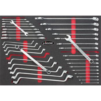 Vigor V6643 Juego De Llaves De Estrella De Dos Bocas, Llaves De Dos Bocas, Llaves Combinadas ∙perfil Hexagonal Doble Exterior, Perfil De Hexágono Exterior ∙ 6 X 7 – 24 X 27 · 6 – 27 ∙ Número De Herramientas: 36