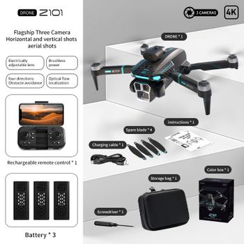 Veanxin Z101 2.4g Wifi Fpv Drone Rc Cuadricóptero Plegable (4k 3 Baterías)