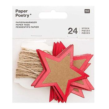 24 Etiquetas Colgantes De Papel Estrella Roja