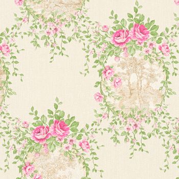 Papel Pintado A.s. Création Flores Rosa, Verde Y Beige Crema Claro - As-344993 - 53 C