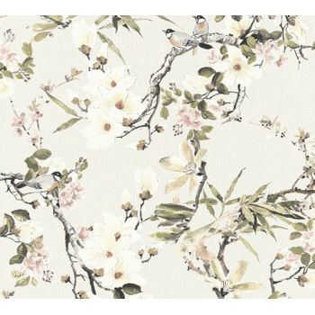 Michalsky Living Papel Pintado Diseño Floral Beige, Verde, Gris Y Rosa