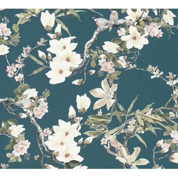 Michalsky Living Papel Pintado Diseño Floral Azul, Verde Y Rosa - 53 Cm X 10,05 M