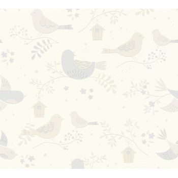 Papel Pintado A.s. Création Pájaros Beige Y Gris - As-367562 - 53 Cm X 10,05 M