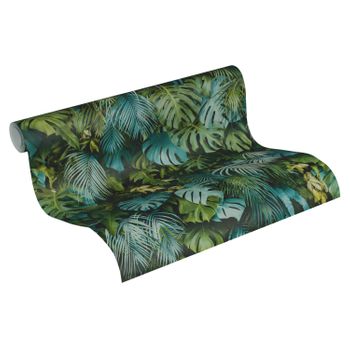 Papel Pintado A.s. Création Hojas Tropicales Verde Y Azul - As-372811 - 53 Cm X 10,05