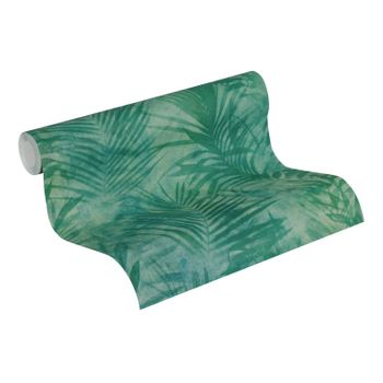 Papel Pintado A.s. Création Hojas De Palmera Verde - As-374113 - 53 Cm X 10,05 M