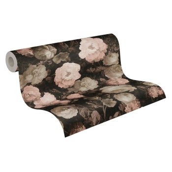 Papel Pintado A.s. Création Flores Vintage Rosa Suave, Beige Crema Claro Y Negro - As